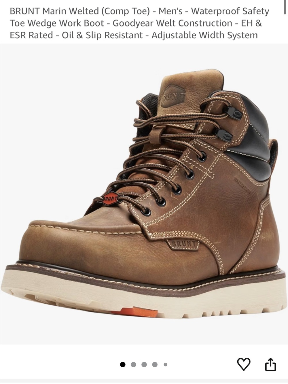 Men's BRUNT Brown Waterproof Safety Work Boots Size 10.5